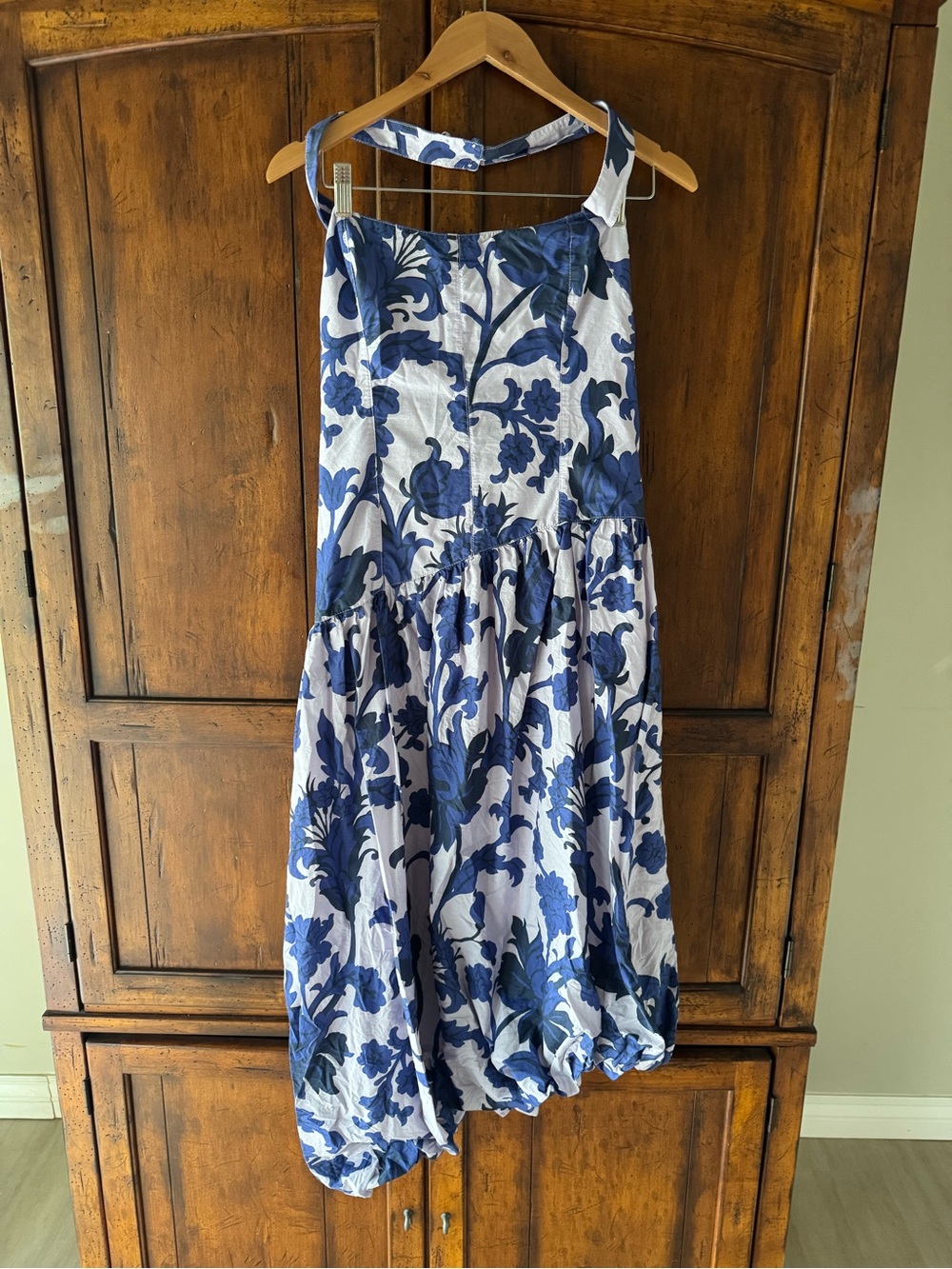 Anthropologie Cotton Midi Dress Floral Print & Asymmetrical Bubble Hem Size 16